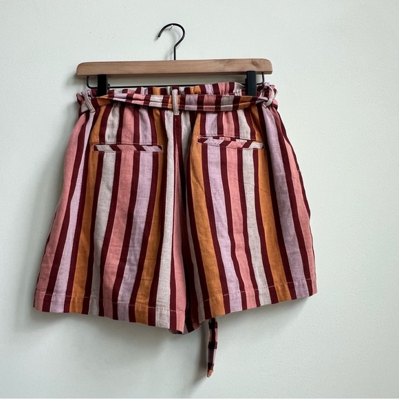 Anthropologie Red Pink Combo Belted Stripe Cotton Shorts $68 Boho hippie beach - Picture 9 of 12
